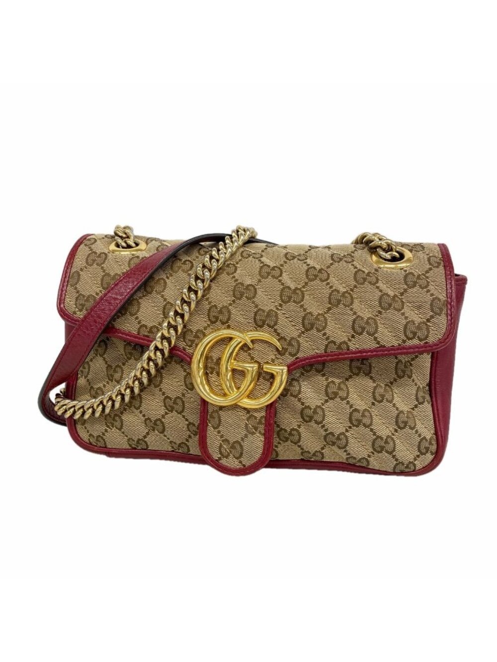 Gucci Shoulder Bag GG Canvas Marmont Beige Red Gold